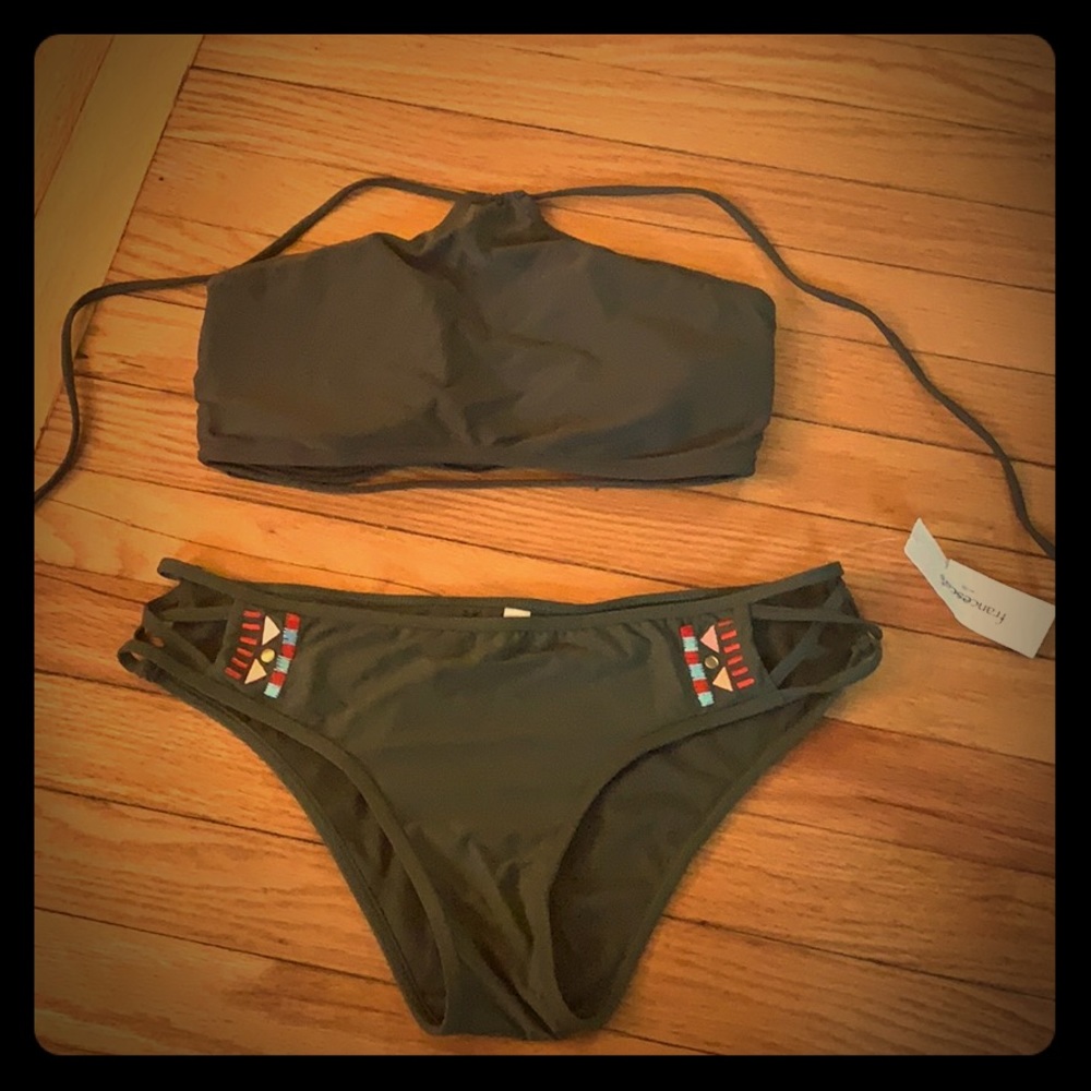 Army green high neck line bikini